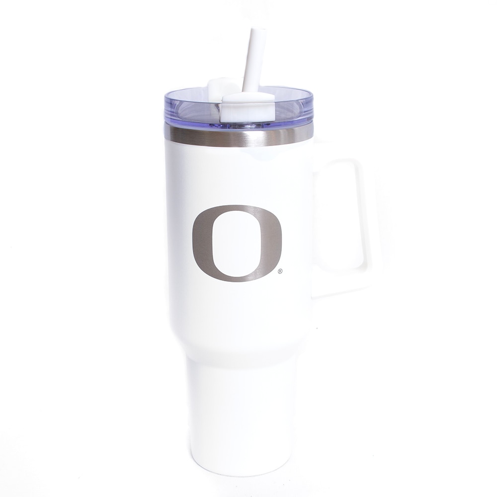 Classic Oregon O, RFSJ, Inc., White, Tumblers, Metal, Home & Auto, Powder Coated, Stainless Steel, Handle, Laser Etched, 40 ounce, 830776